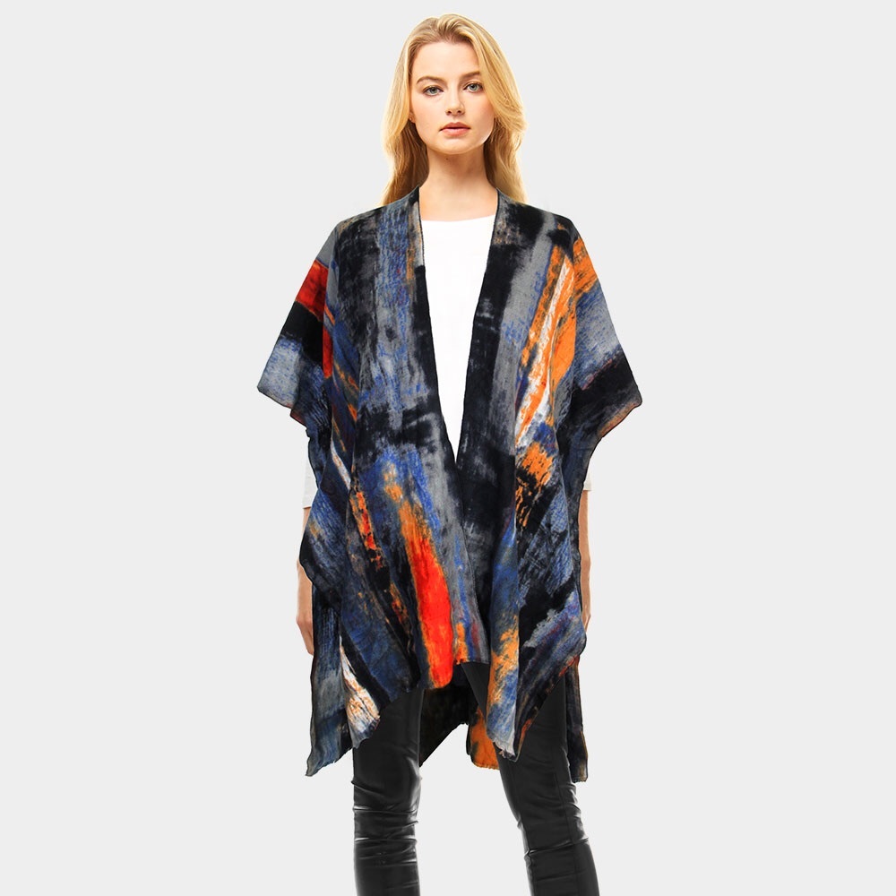 HP🎉Black Faux Cashmere Paint Brush Shawl Poncho - Picture 2 of 2